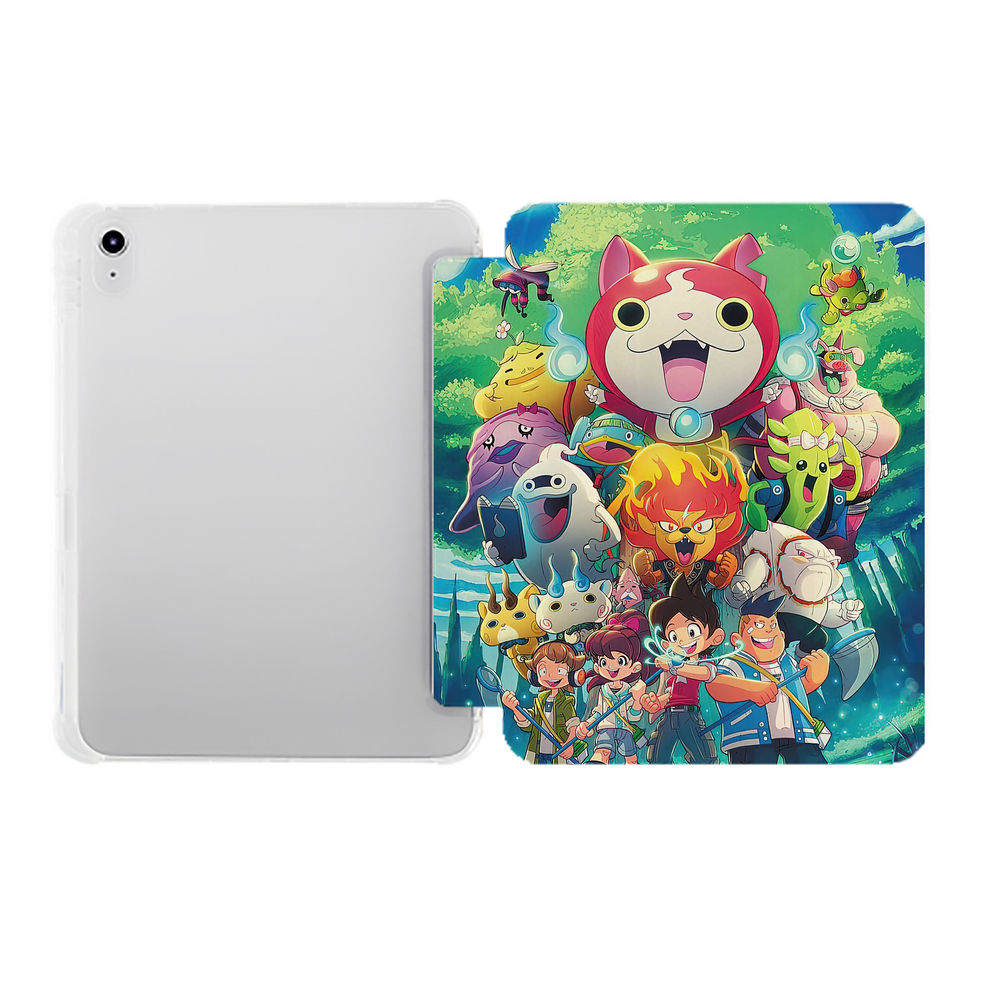 （画像用） 妖怪ウォッチ Yo-kai Watch IPad ケース ペン収納付き 三つ折りスタンド PUレザー×シリコン 対応機種9.5/10.5/10.9インチ